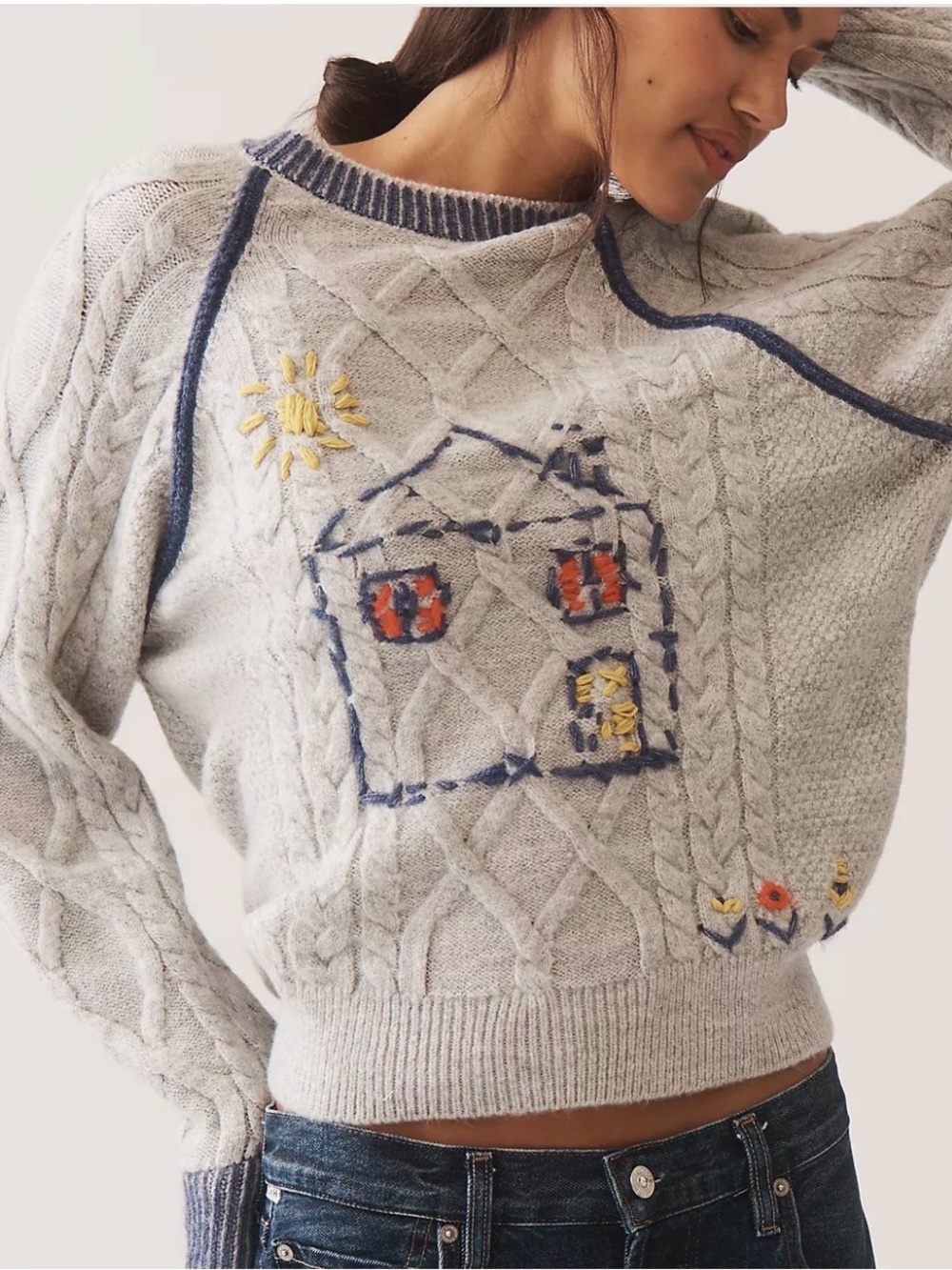 Anthropologie Pilcro Women’s Embroidered Cable Knit Sweater Size Large - Picture 3 of 9